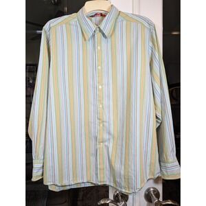 Nyne Button Up Long Sleeve Shirt Mens Size Lg Green Orange Blue Retro 70s Style